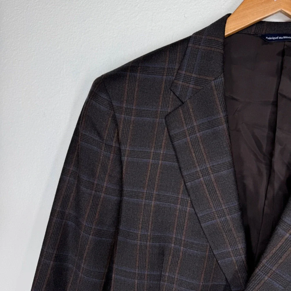 Coppley Mens Wool Cashmere Glen Plaid Blazer Sport Coat Size 42S Grey Blue